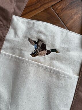 Embroidered Flying Mallard Canvas Tote - Cream with Brown Accents